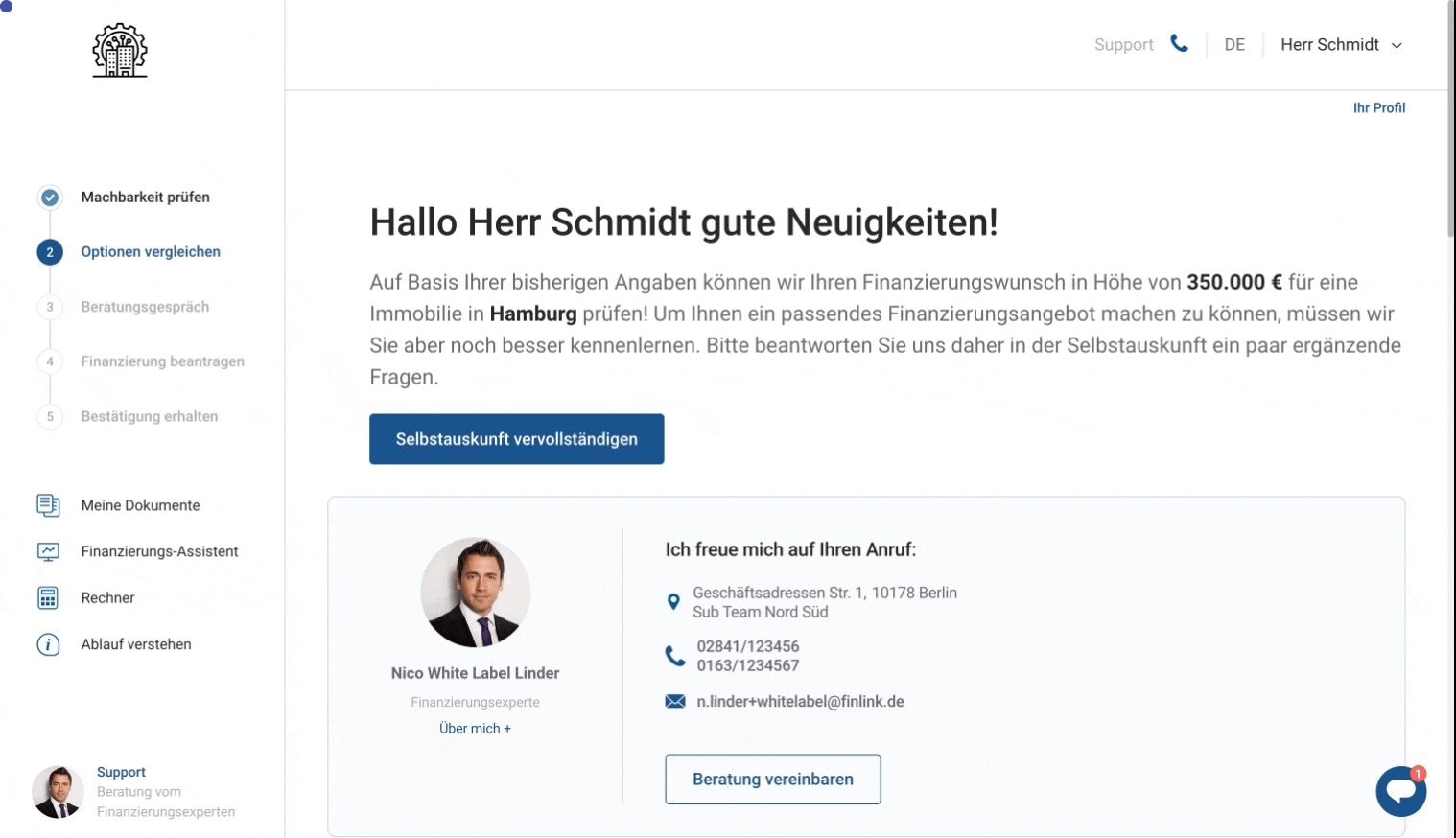 Die Kundenseite ist intuitiv bedienbar 